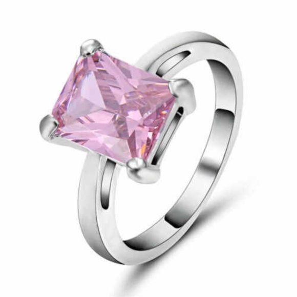 Jewelry - Pink Sapphire luxury cut white gold filled fashion ring sz 6